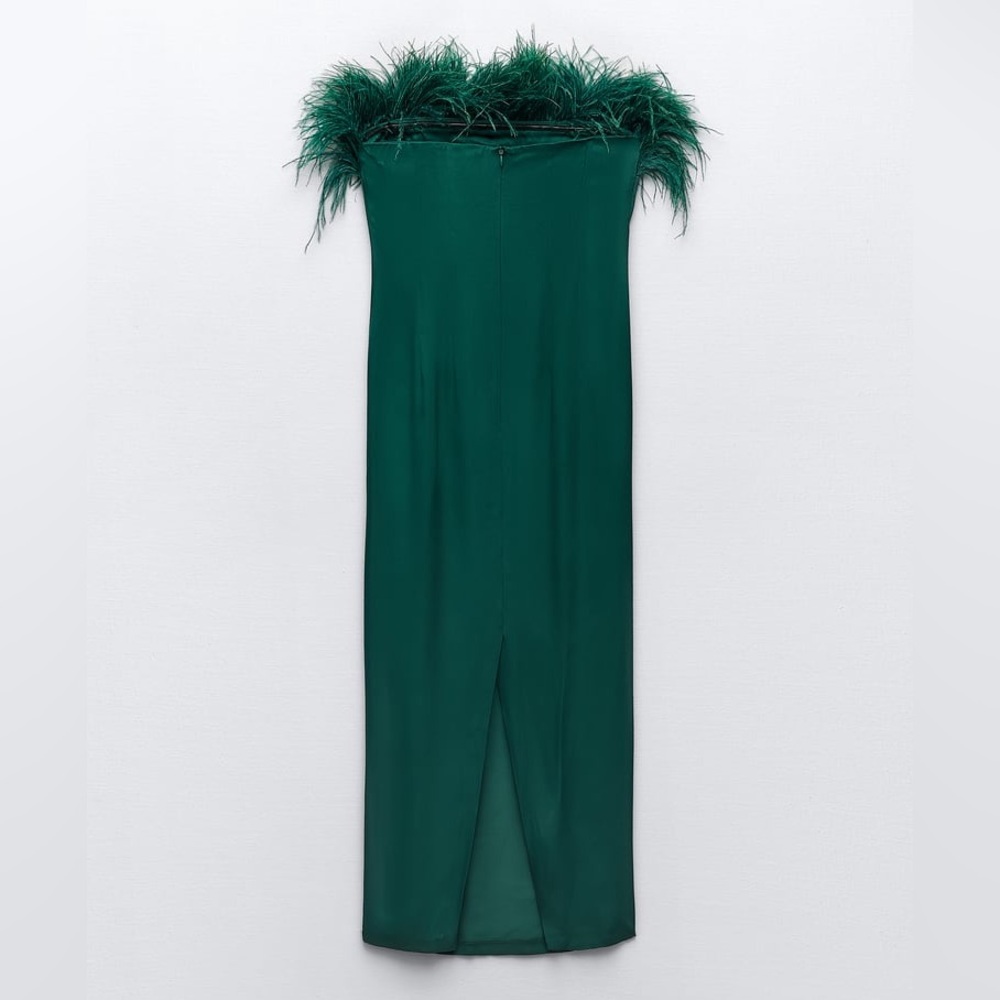 ZARA FEATHER SATIN EFFECT DRESS - Picture 8 of 11